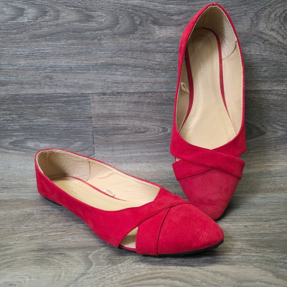 Charles Albert Flats Women 8 Red Pointed Toe Faux Suede Classic Ballet Timeless - Picture 2 of 12